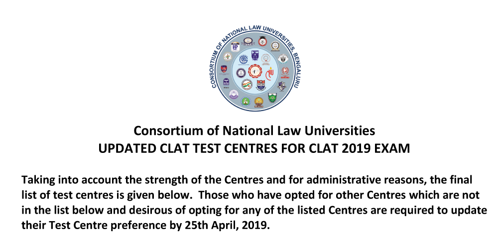 UPDATED CLAT TEST CENTRES